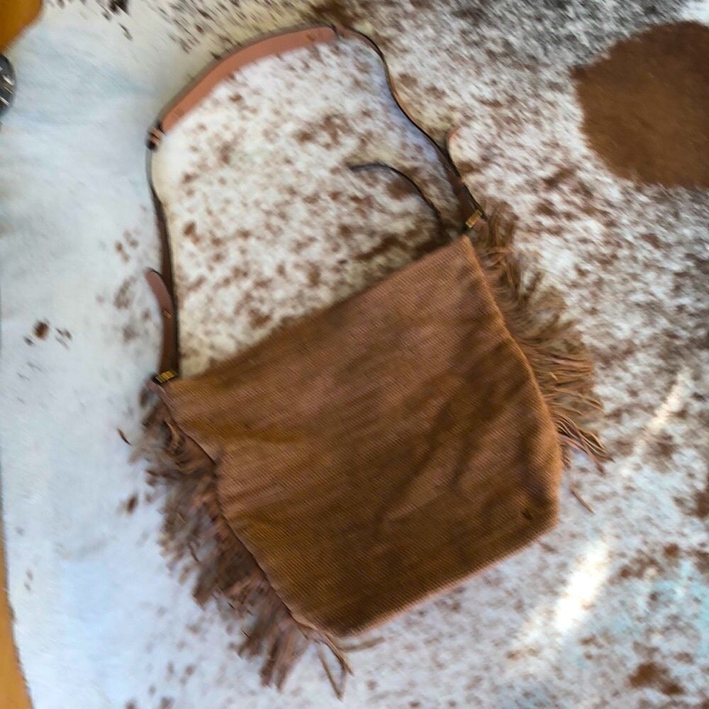 Elliot Lucca Tan suede and Leather woven shade bag